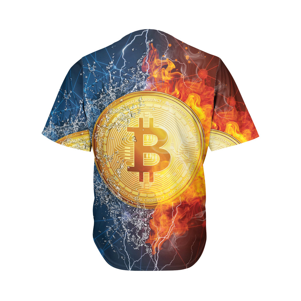 Fire And Water Bitcoin Print Men's Baseball Jersey