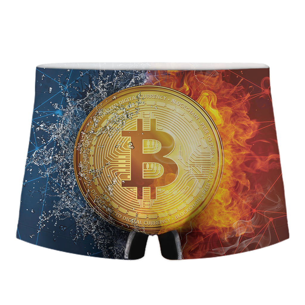 Fire And Water Bitcoin Print Men's Boxer Briefs