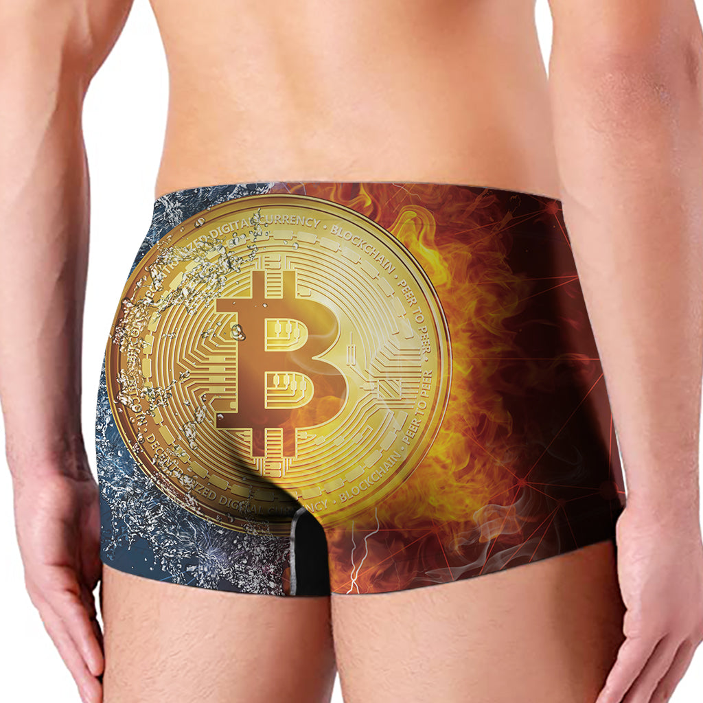 Fire And Water Bitcoin Print Men's Boxer Briefs