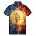 Fire And Water Bitcoin Print Men's Short Sleeve Shirt