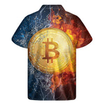 Fire And Water Bitcoin Print Men's Short Sleeve Shirt