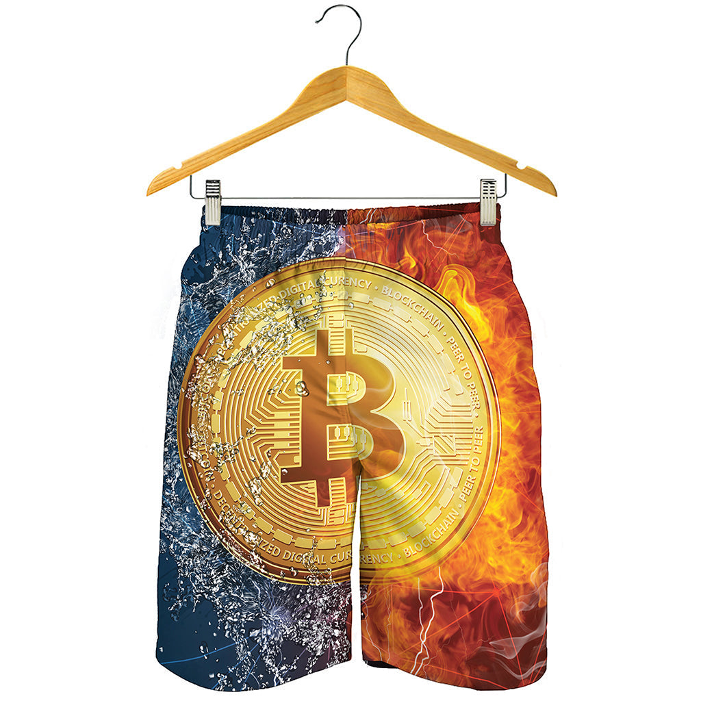 Fire And Water Bitcoin Print Men's Shorts