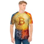 Fire And Water Bitcoin Print Men's T-Shirt
