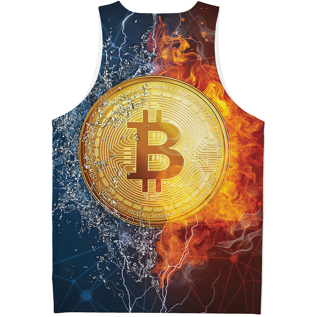 Fire And Water Bitcoin Print Men's Tank Top