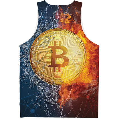 Fire And Water Bitcoin Print Men's Tank Top