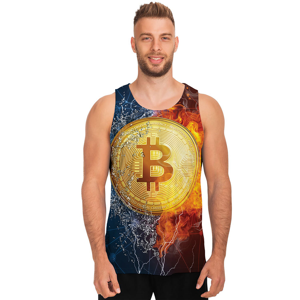 Fire And Water Bitcoin Print Men's Tank Top