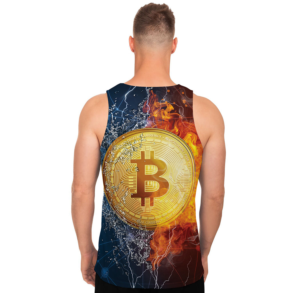 Fire And Water Bitcoin Print Men's Tank Top