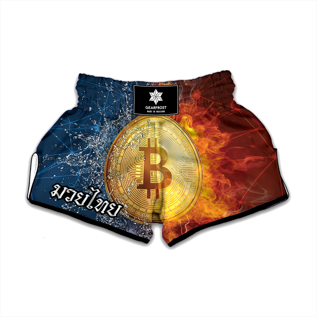 Fire And Water Bitcoin Print Muay Thai Boxing Shorts