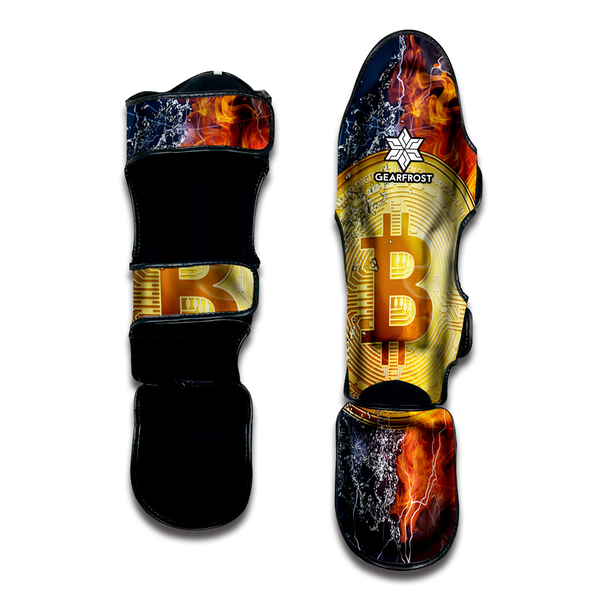 Fire And Water Bitcoin Print Muay Thai Shin Guard