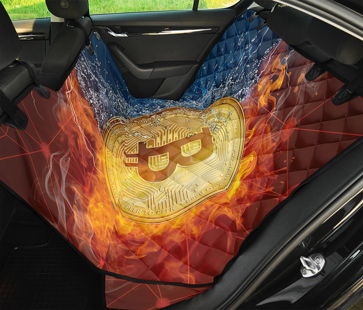 Fire And Water Bitcoin Print Pet Car Back Seat Cover