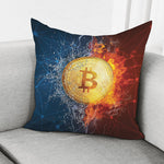 Fire And Water Bitcoin Print Pillow Cover