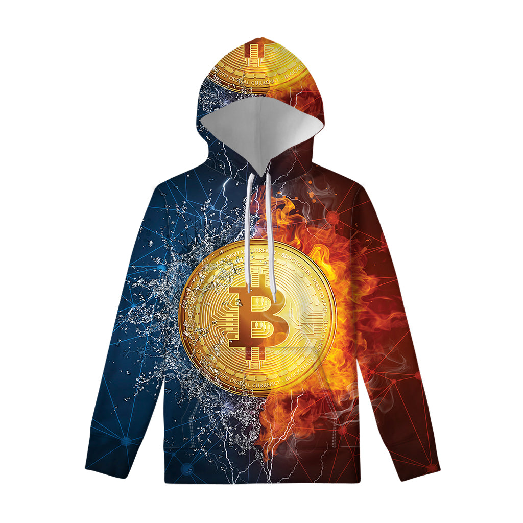 Fire And Water Bitcoin Print Pullover Hoodie