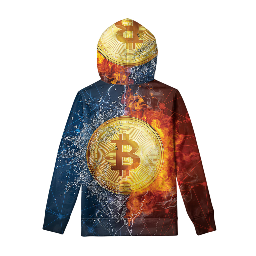 Fire And Water Bitcoin Print Pullover Hoodie