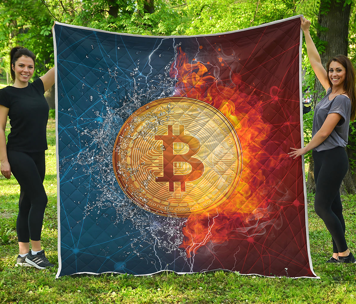 Fire And Water Bitcoin Print Quilt