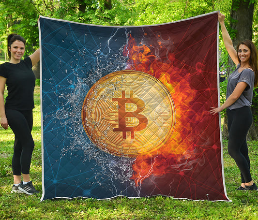 Fire And Water Bitcoin Print Quilt