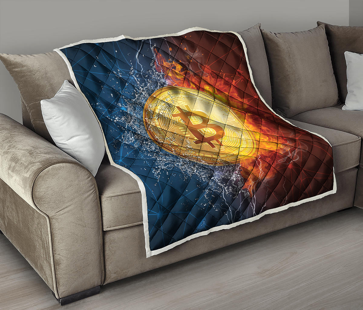 Fire And Water Bitcoin Print Quilt
