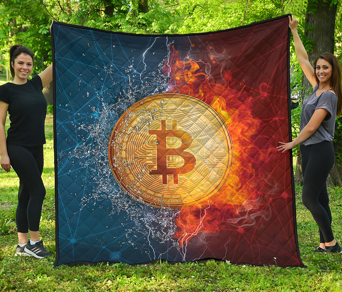 Fire And Water Bitcoin Print Quilt