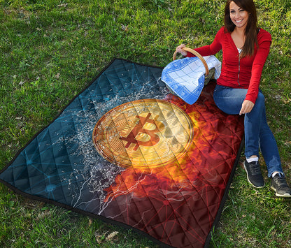 Fire And Water Bitcoin Print Quilt