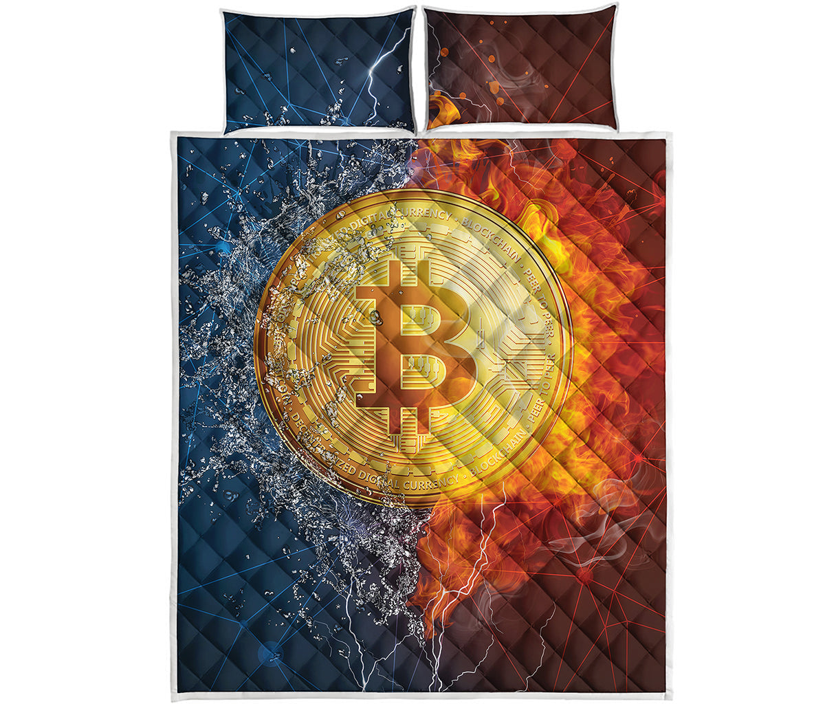 Fire And Water Bitcoin Print Quilt Bed Set
