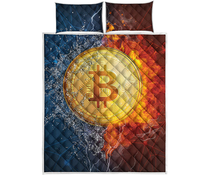 Fire And Water Bitcoin Print Quilt Bed Set
