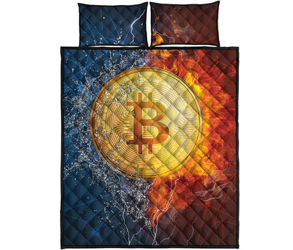 Fire And Water Bitcoin Print Quilt Bed Set