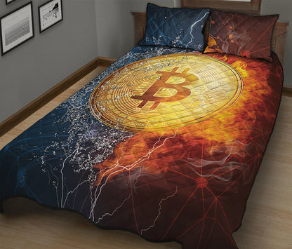 Fire And Water Bitcoin Print Quilt Bed Set