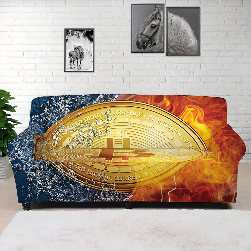 Fire And Water Bitcoin Print Sofa Cover