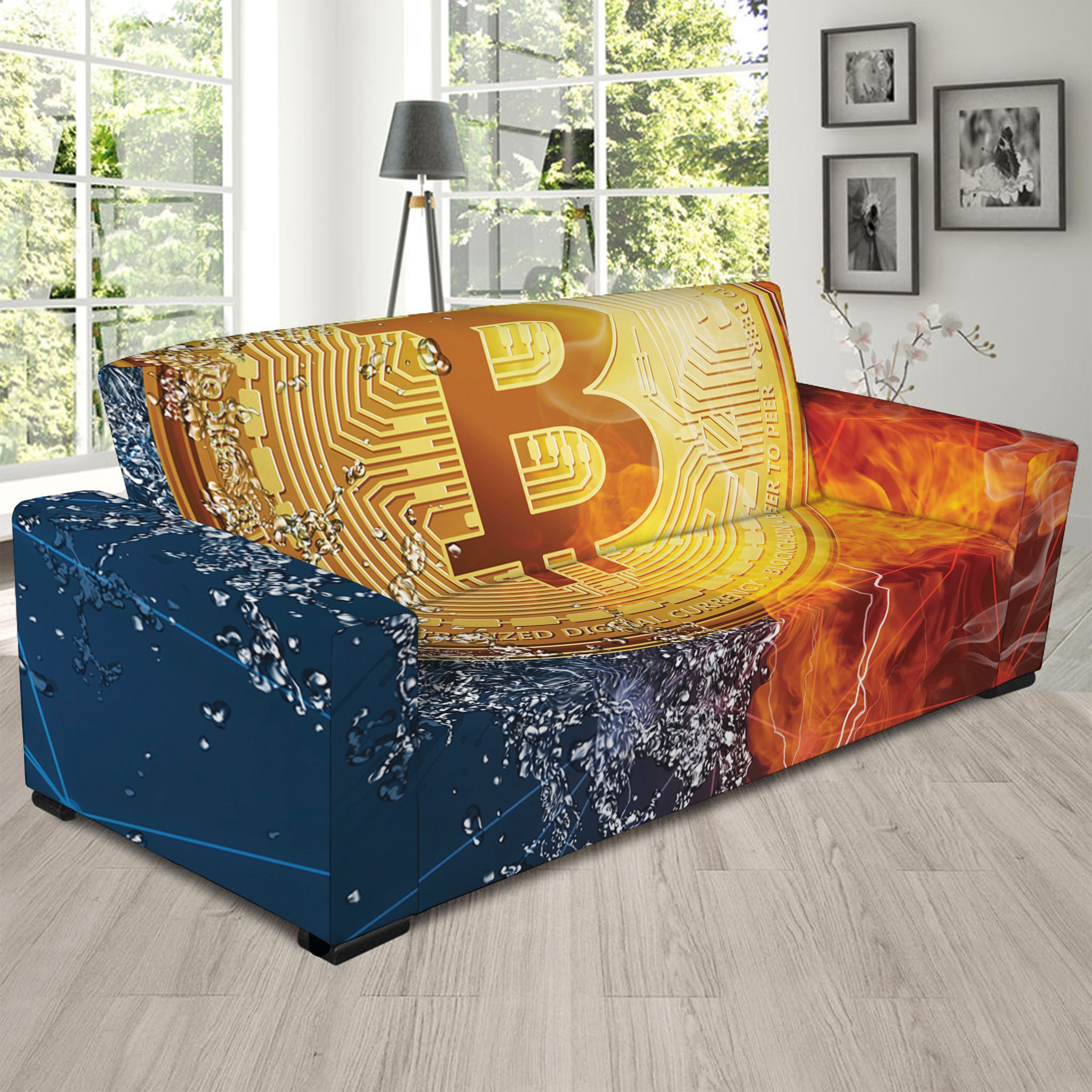 Fire And Water Bitcoin Print Sofa Slipcover