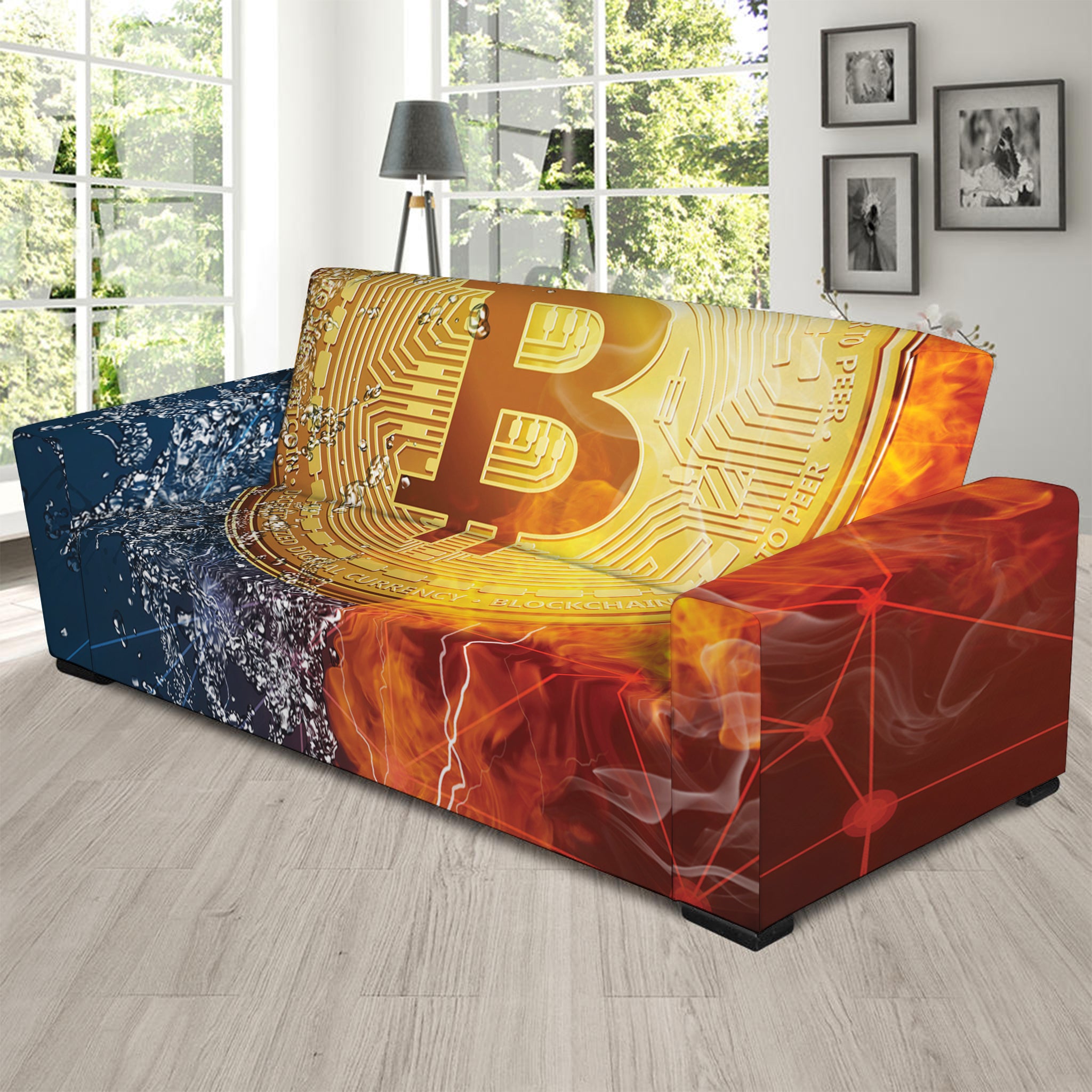 Fire And Water Bitcoin Print Sofa Slipcover