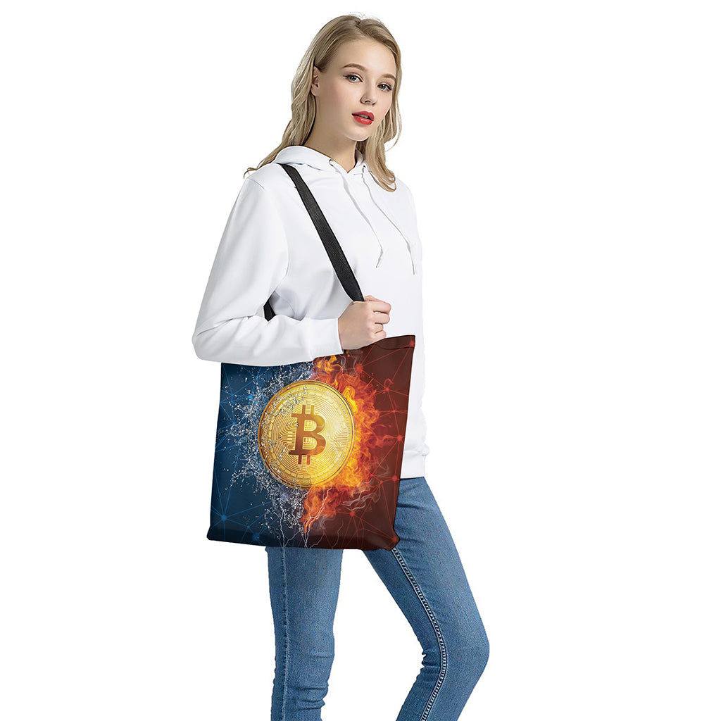 Fire And Water Bitcoin Print Tote Bag