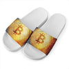 Fire And Water Bitcoin Print White Slide Sandals