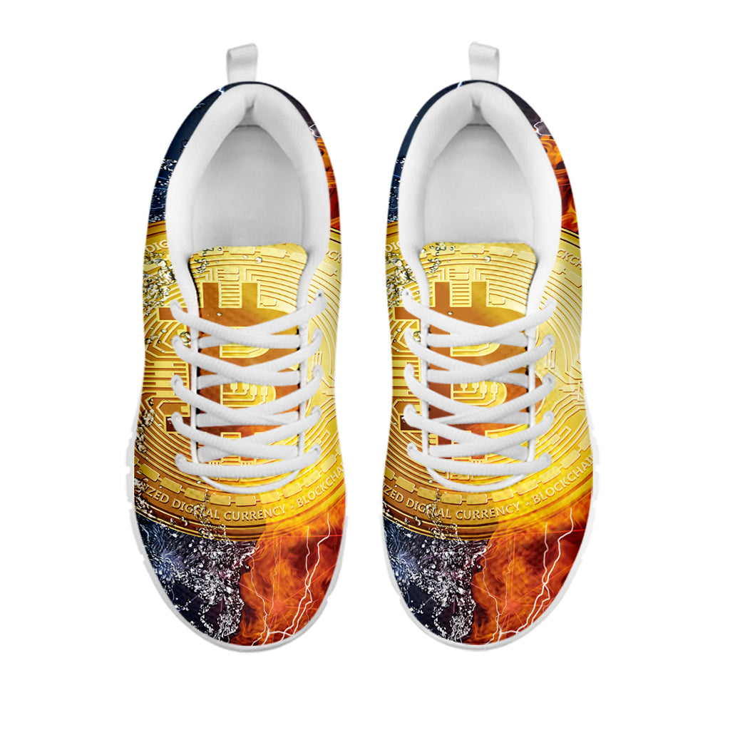 Fire And Water Bitcoin Print White Sneakers