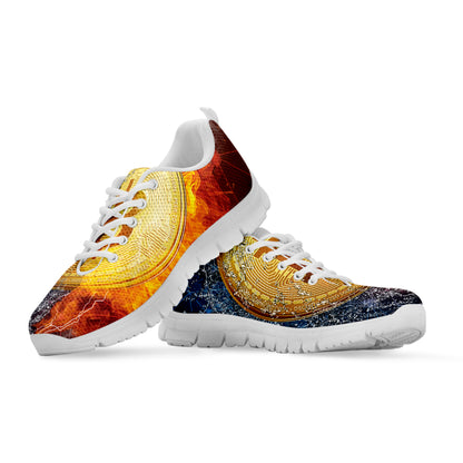 Fire And Water Bitcoin Print White Sneakers