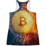 Fire And Water Bitcoin Print Women's Racerback Tank Top