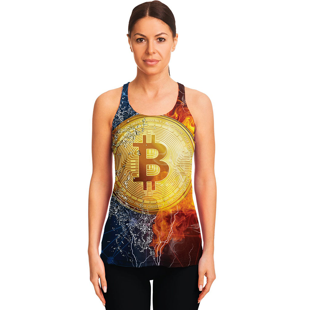 Fire And Water Bitcoin Print Women's Racerback Tank Top