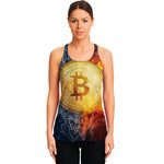 Fire And Water Bitcoin Print Women's Racerback Tank Top