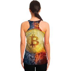 Fire And Water Bitcoin Print Women's Racerback Tank Top