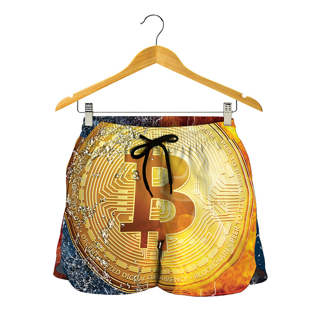 Fire And Water Bitcoin Print Women's Shorts
