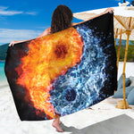 Fire And Water Yin Yang Print Beach Sarong Wrap