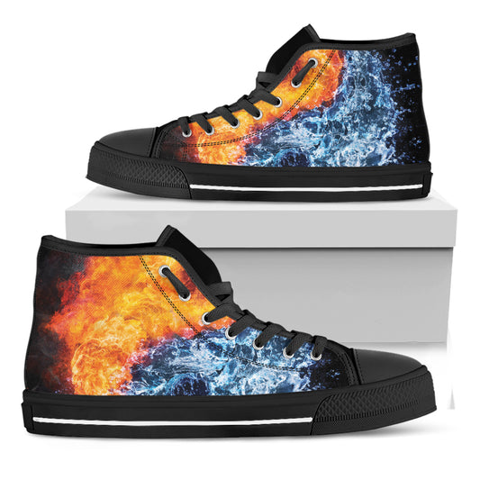Fire And Water Yin Yang Print Black High Top Shoes