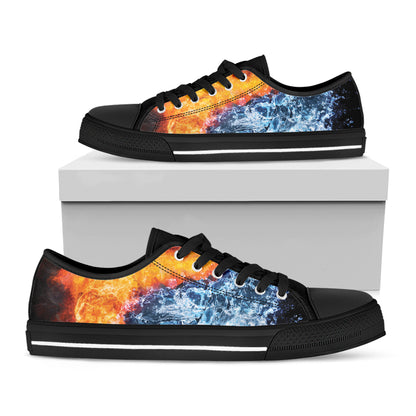 Fire And Water Yin Yang Print Black Low Top Shoes 