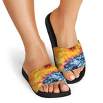 Fire And Water Yin Yang Print Black Slide Sandals