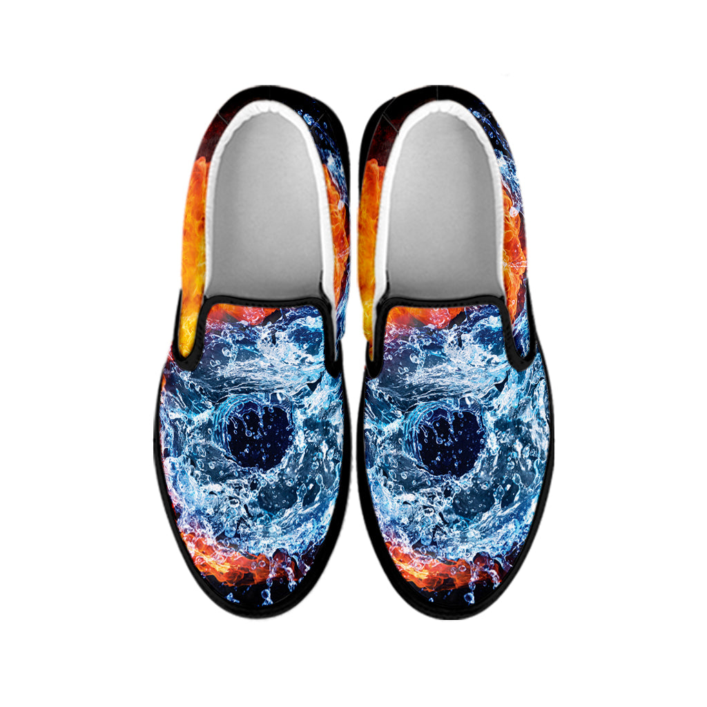 Fire And Water Yin Yang Print Black Slip On Shoes
