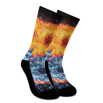 Fire And Water Yin Yang Print Crew Socks