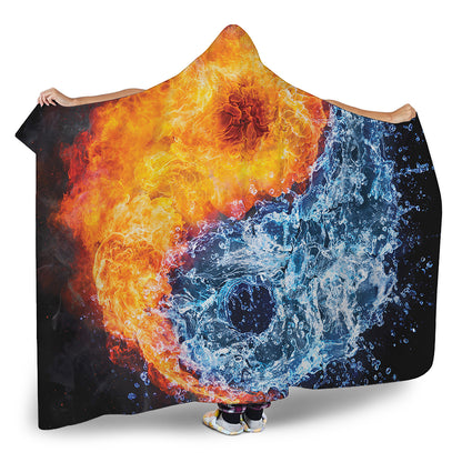 Fire And Water Yin Yang Print Hooded Blanket
