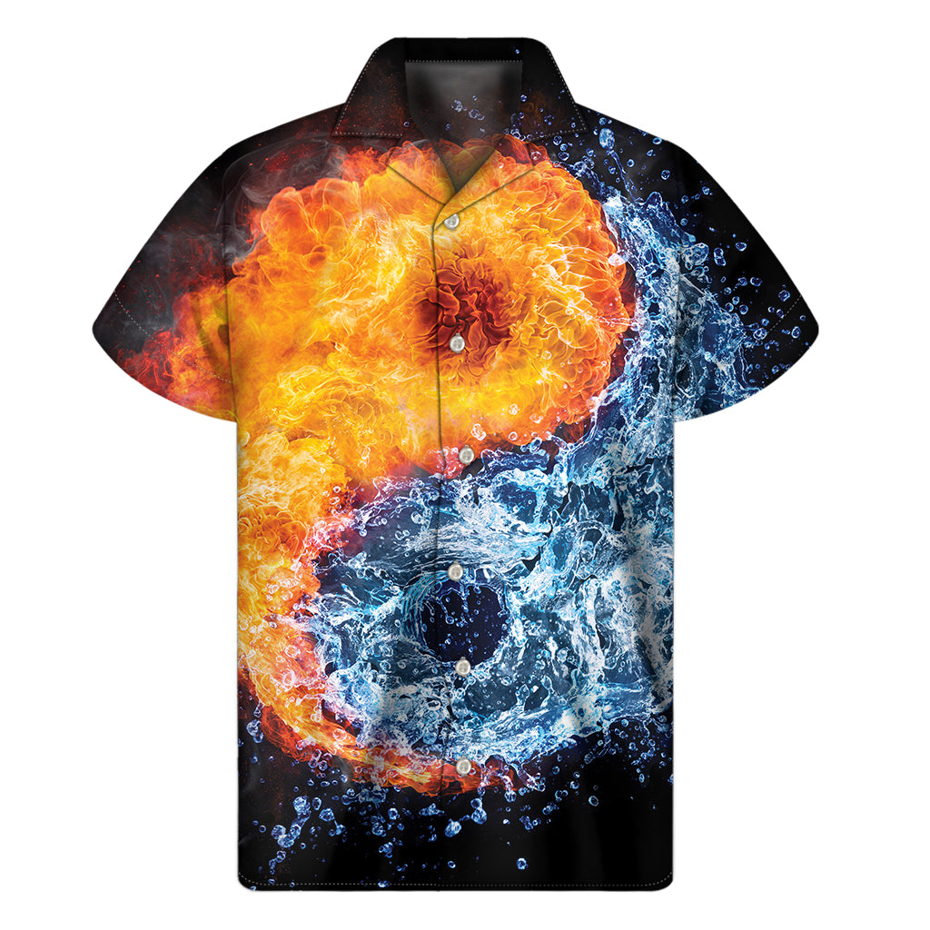 Fire And Water Yin Yang Print Men's Short Sleeve Shirt