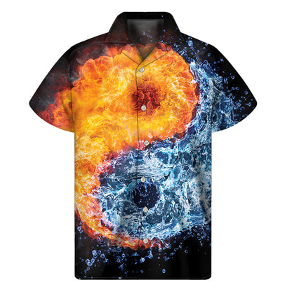 Fire And Water Yin Yang Print Men's Short Sleeve Shirt