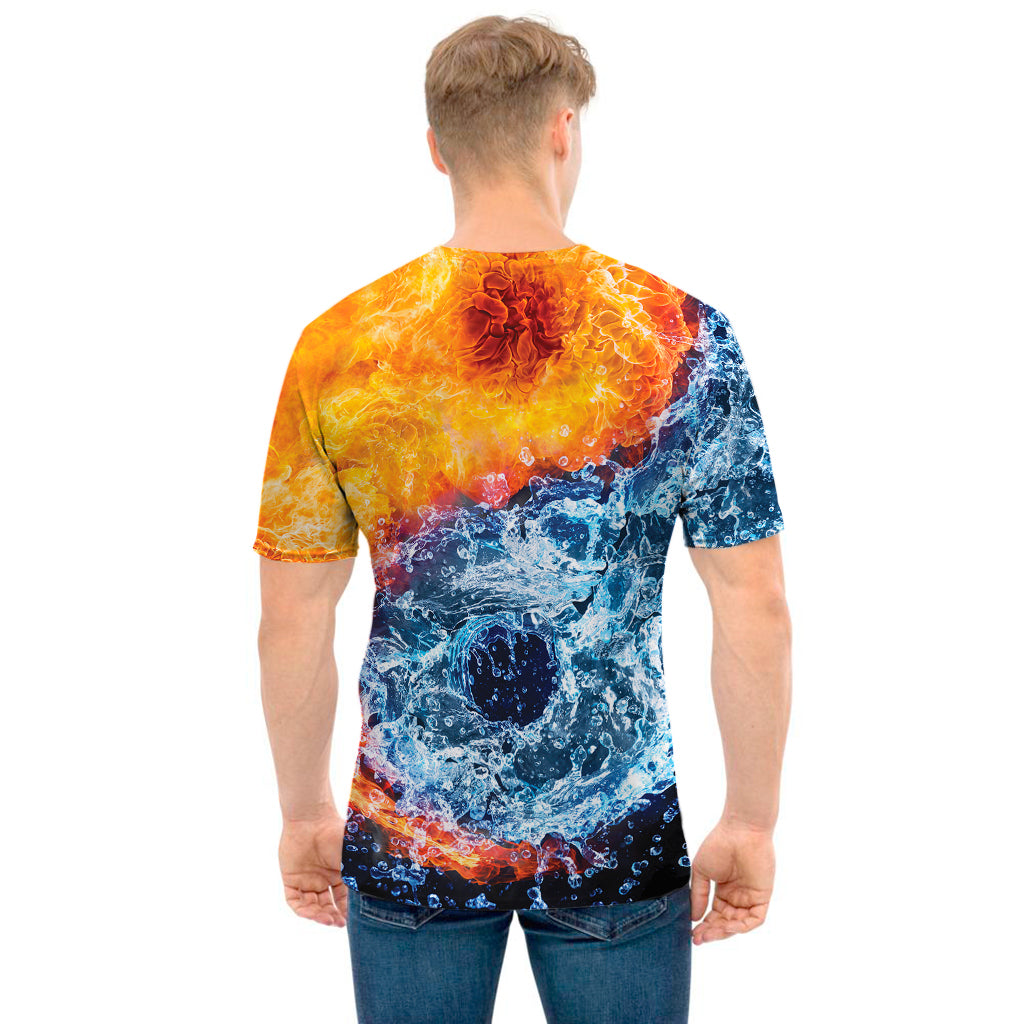Fire And Water Yin Yang Print Men's T-Shirt