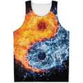 Fire And Water Yin Yang Print Men's Tank Top