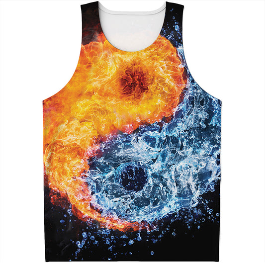 Fire And Water Yin Yang Print Men's Tank Top
